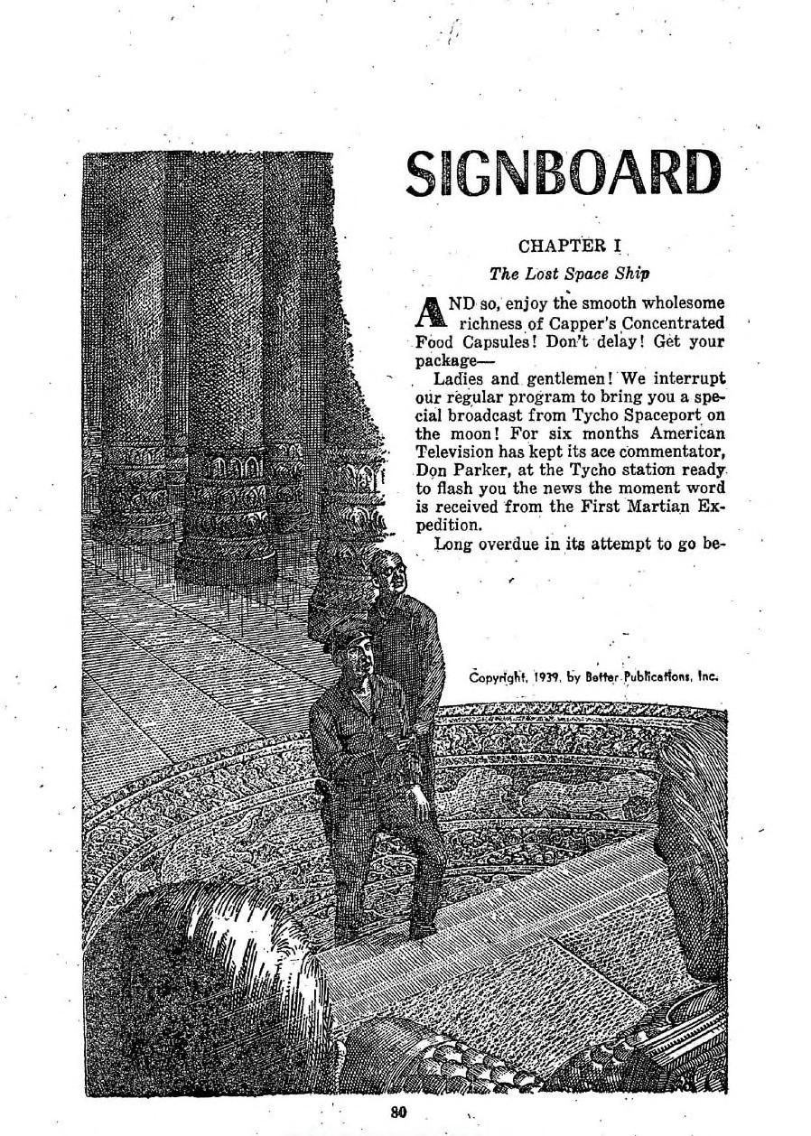 Lawrence Sterne Stevens's Illustration Art LSS? Signboard of Space by Frederic Arnold Kummer, Jr., Startling Stories 50-05, p.80.