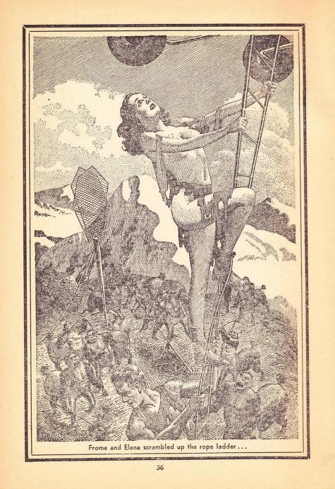 Lawrence Sterne Stevens's Illustration And Book Covers Art Lawrence Sterne Stevens, Ultrasonic God by L. Sprague de Camp, Future SF 51-07, p.36.