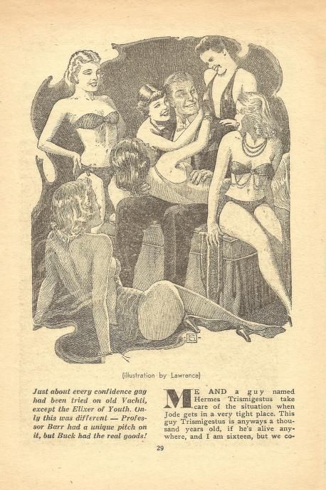 Lawrence Sterne Stevens's Illustration And Book Covers Art Lawrence Sterne Stevens, To Be Young Again! by Murray Leinster, Future SF 50-07, p.29.