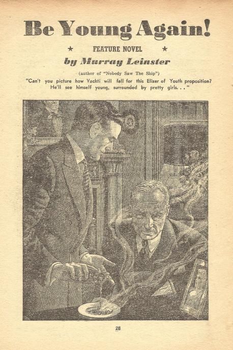 Lawrence Sterne Stevens's Illustration And Book Covers Art Lawrence Sterne Stevens, To Be Young Again! by Murray Leinster, Future SF 50-07, p.28.