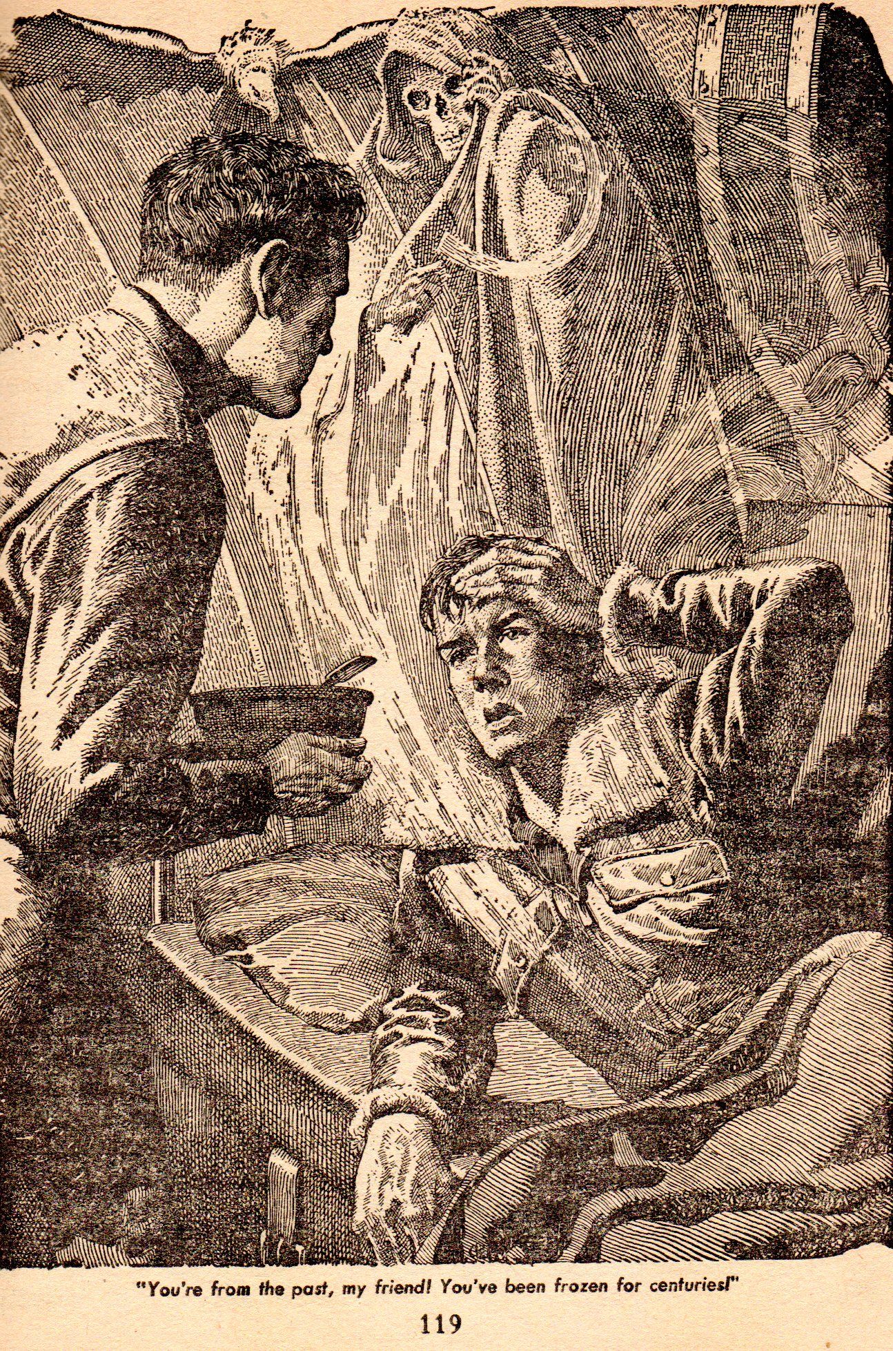 Lawrence Sterne Stevens's Illustration And Book Covers Art Lawrence Sterne Stevens, On Mars We Trod by Eando Binder, Universe SF 53-12, p.119.