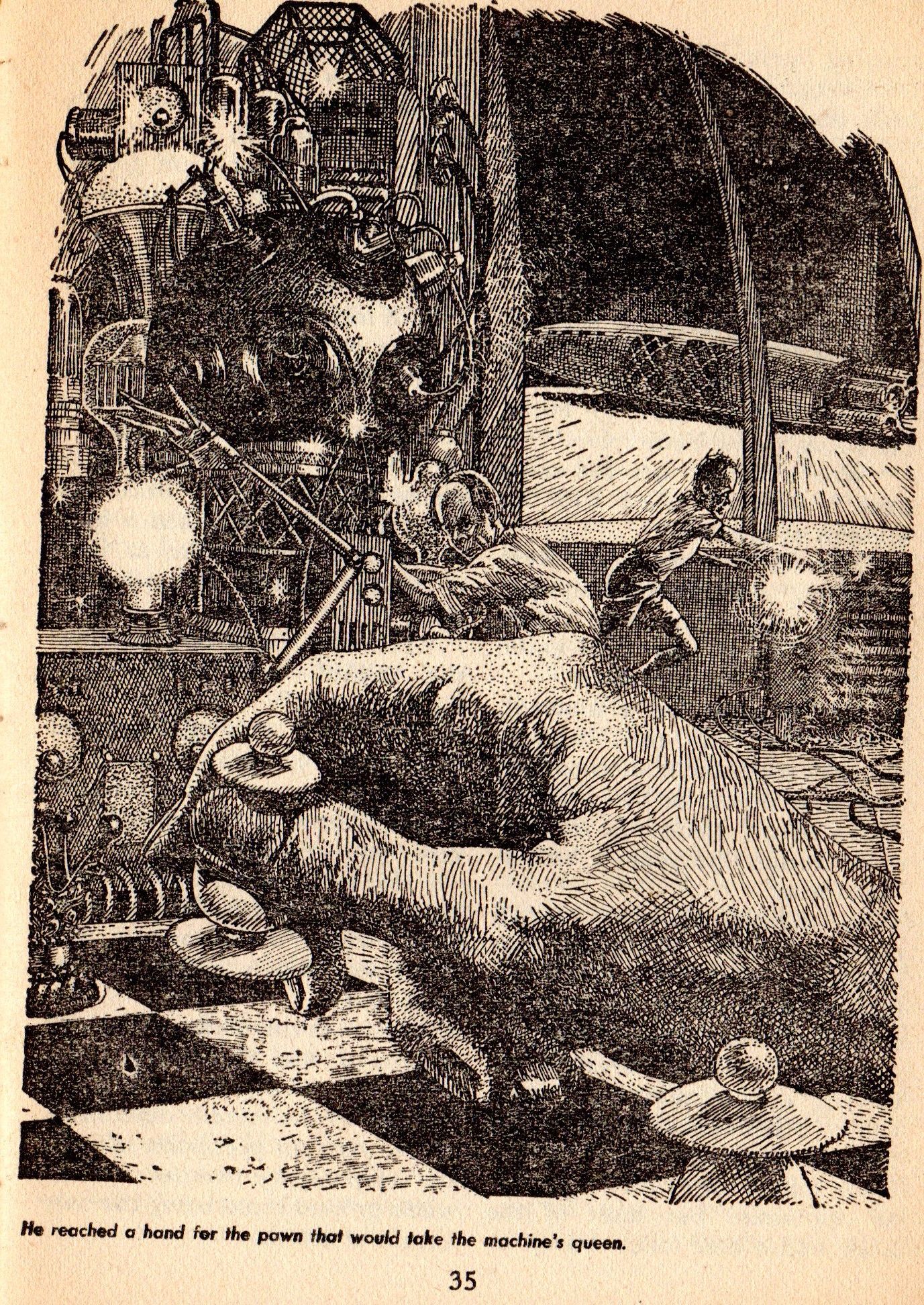 Lawrence Sterne Stevens's Illustration And Book Covers Art Lawrence Sterne Stevens, Not in the Books by Gene L. Henderson, Universe SF 53-12, p.35,