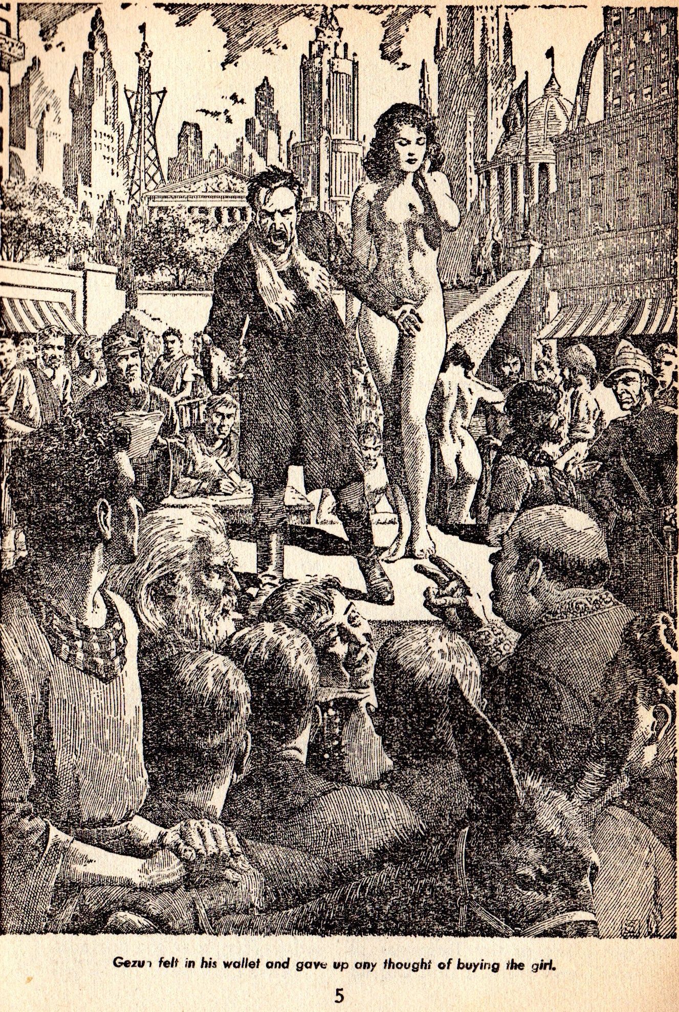 Lawrence Sterne Stevens's Illustration And Book Covers Art Lawrence Sterne Stevens, The Hungry Hercynian by L. Sprague de Camp, Universe SF 53-12, p.5.