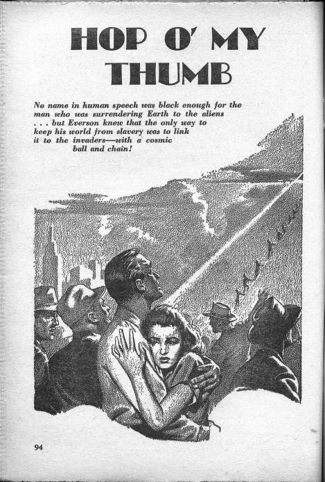 Lawrence Sterne Stevens's Illustration And Book Covers Art Lawrence Sterne Stevens, Hop O' My Thumb by William Morrison, Super Science Stories 50-04, p.94.