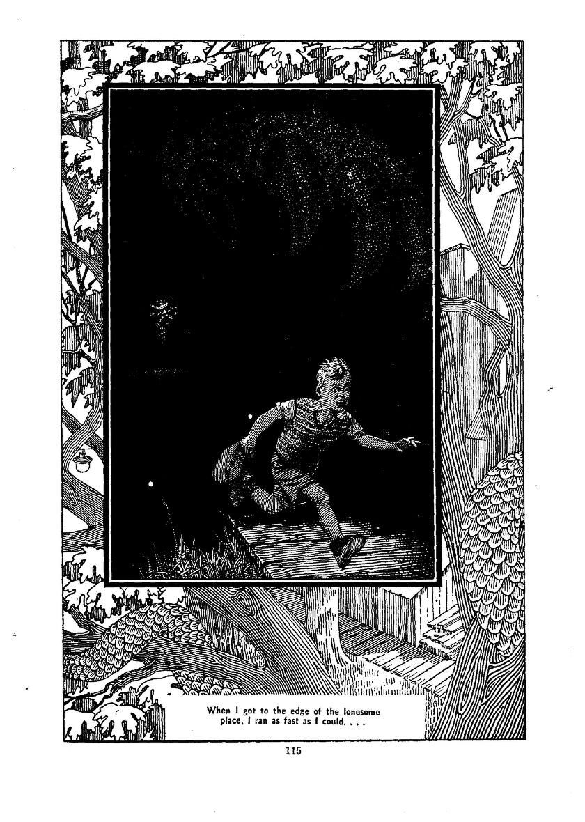 Lawrence Sterne Stevens's Illustration And Book Covers Art Lawrence Sterne Stevens, The Lonesome Place by August Derleth, Famous Fantastic Mysteries 48-02, p.115.