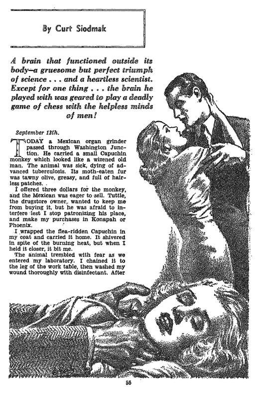 Lawrence Sterne Stevens's Illustration And Book Covers Art Lawrence Sterne Stevens, Donovan's Brain (right side) by Curt Siodmak, Famous Fantastic Mysteries 50-08, p.55. This was made into a movie of the same name released in 1953 starring Lew Ayres and Nancy Reagan.