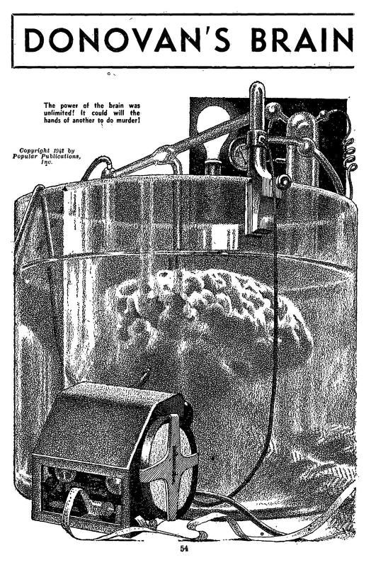Lawrence Sterne Stevens's Illustration And Book Covers Art Lawrence Sterne Stevens, Donovan's Brain (left side) by Curt Siodmak, Famous Fantastic Mysteries 50-08, p.54. This was made into a movie of the same name released in 1953 starring Lew Ayres and Nancy Reagan.