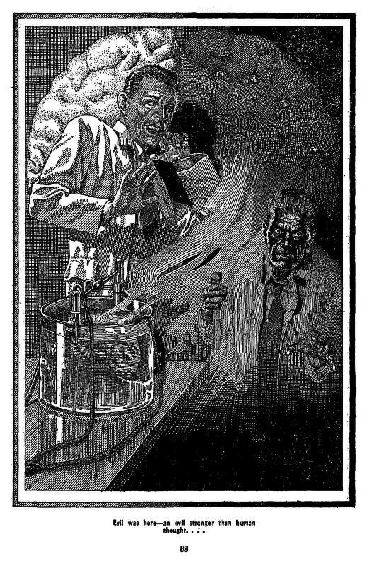 Lawrence Sterne Stevens's Illustration And Book Covers Art Lawrence Sterne Stevens, Donovan's Brain by Curt Siodmak, Famous Fantastic Mysteries 50-08, p.89. This was made into a movie of the same name released in 1953 starring Lew Ayres and Nancy Reagan.