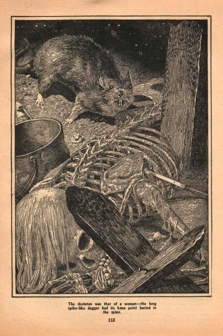 Lawrence Sterne Stevens's Illustration And Book Covers Art Lawrence Sterne Stevens, The Burial of the Rats by Bram Stoker, Famous Fantastic Mysteries 46-10, p.113.