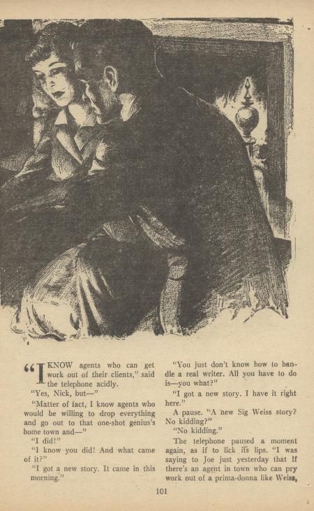 Lawrence Sterne Stevens's Illustration And Book Covers Art Lawrence Sterne Stevens, The Traveling Crag by Theodore Sturgeon, Fantastic Adventures 51-07, p.101.