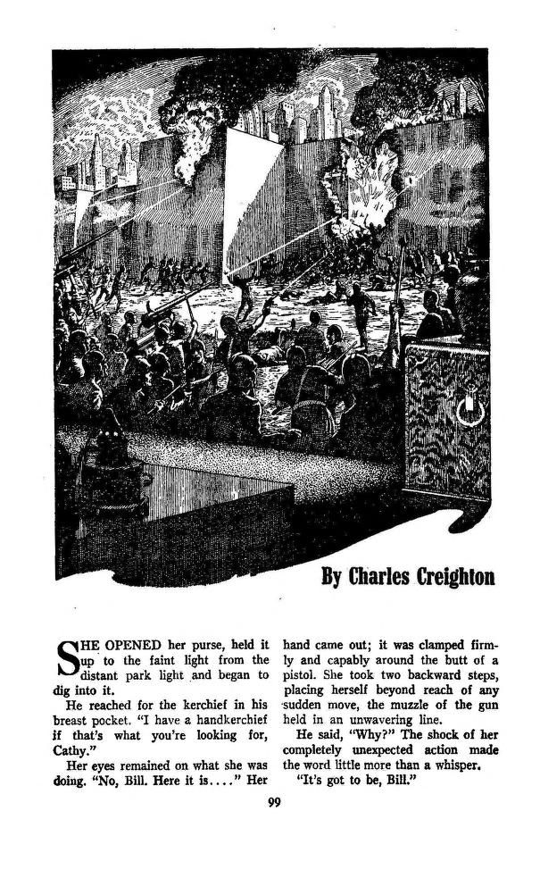 Lawrence Sterne Stevens's Illustration And Book Covers Art Lawrence Sterne Stevens, Never Shoot a Stranger (right side) by Charles Creighton, Fantastic Adventures 51-12, p.99.