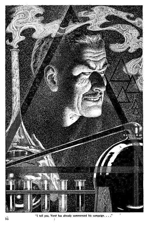 Lawrence Sterne Stevens's Illustration And Book Covers Art Lawrence Sterne Stevens, so sinister-looking!, The Death Maker (AKA Master Vorst) by Austin J. Small, Famous Fantastic Mysteries 52-04, p.16. First Published in 1926.