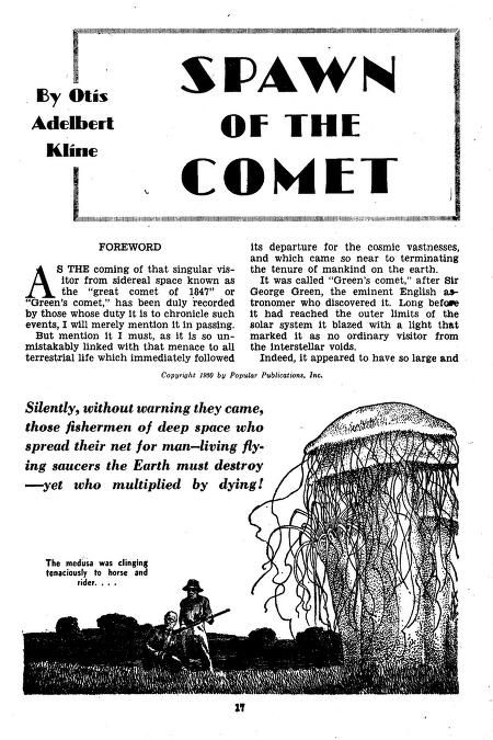 Lawrence Sterne Stevens's Illustration And Book Covers Art Lawrence Sterne Stevens, Spawn of the Comet by Otis Adelbert Kline, Fantastic Novels 51-06, p.17.