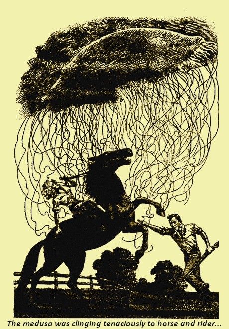 Lawrence Sterne Stevens's Illustration And Book Covers Art I wonder where the color and caption came from. Lawrence Sterne Stevens, Spawn of the Comet by Otis Adelbert Kline, Fantastic Novels 51-06, p.16.