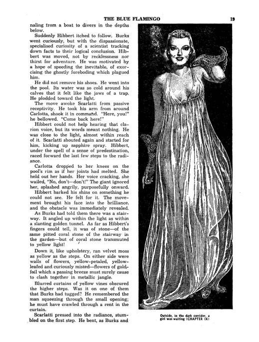 Lawrence Sterne Stevens's Illustration And Book Covers Art Lawrence Sterne Stevens, The Blue Flamingo by Hannes Bok, Startling Stories 48-01, p.19.