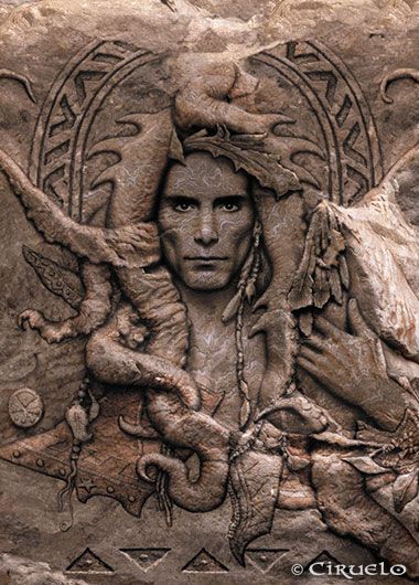 Ciruelo Cabral's Visual Art Steve Vai 7 Canción th - Acrílico sobre piedra: Petropictos - Ciruelo -1995.