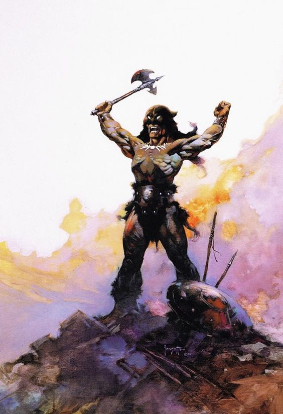 Frank Frazetta's Visual Art Frank Frazetta circa 1982, retouched by Simon Bisley and used for the cover of Jaguar God #0, Verotik 1997.