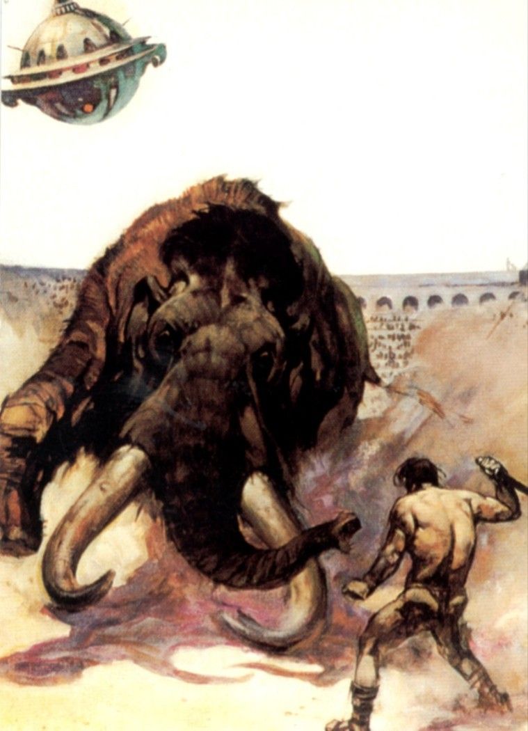 Frank Frazetta's Visual Art Frank Frazetta, detail of Mastodon, used for the cover of The Creature from Beyond Infinity by Henry Kuttner, oil on board, Popular Library 1970.