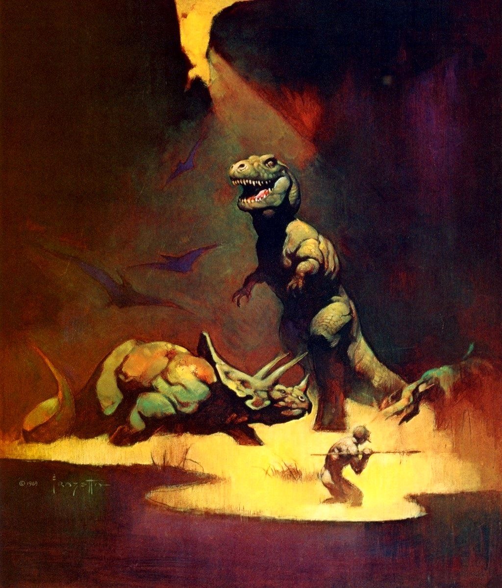 Frank Frazetta's Visual Art Frank Frazetta, Tyrannosaurus Rex (1969), used for the cover of Orn by Piers Anthony, SF Book Club 1970.