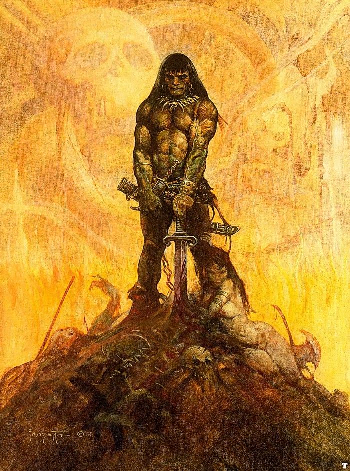 Frank Frazetta's Visual Art Frank Frazetta, The Barbarian, used for the cover of Conan the Adventurer, Volume 1 of the Complete Conan, by Robert E. Howard & L. Sprague de Camp, Lancer Books 1966.