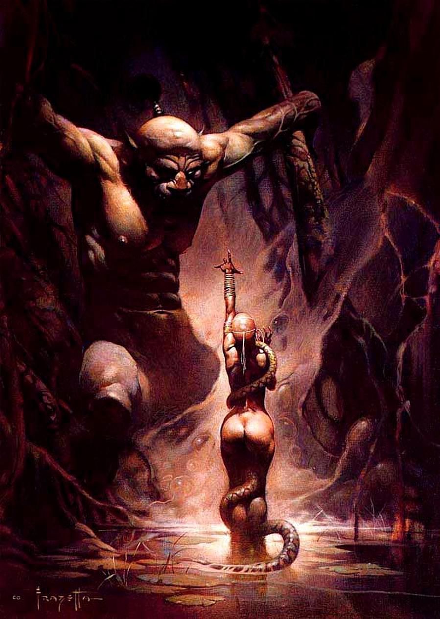 Frank Frazetta's Visual Art Frank Frazetta, Swamp Demon, used for the cover of Witch of the Dark Gate by John Jakes 1972. Also used for the cover of The Fantastic Worlds of Frank Frazetta hardcover, Volume 1, Image Comics 2008.