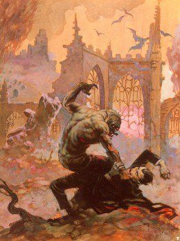 Frank Frazetta's Visual Art Frank Frazetta, Dracula Meets the Wolfman, Eerie #124. Previously used for the cover of Creepy #7. Warren Magazines never compensated Frazetta for re-use of his covers.
