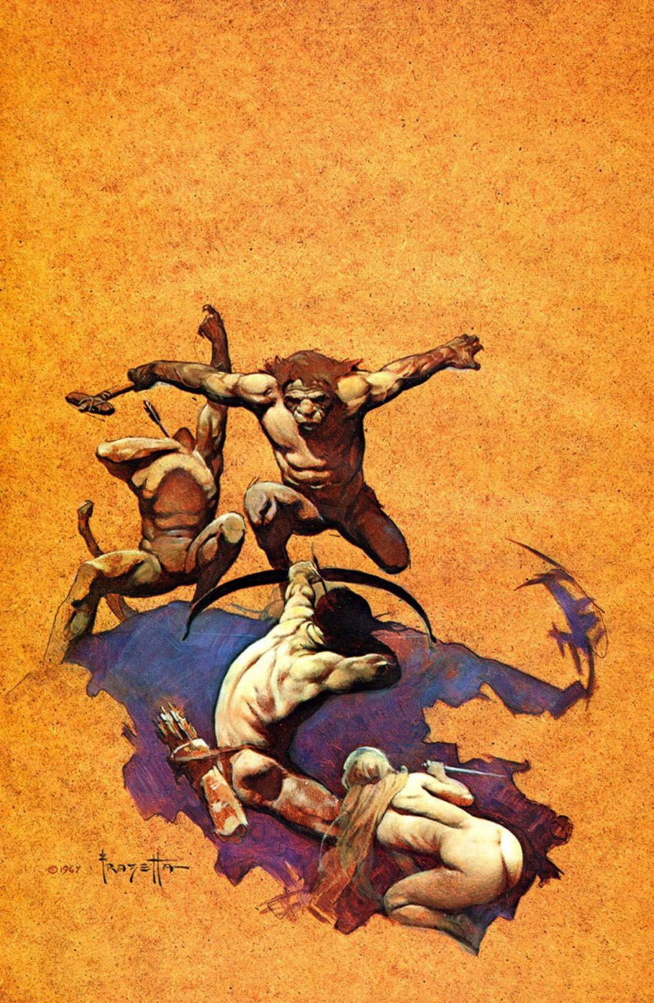 Frank Frazetta's Visual Art Frank Frazetta, Land of Terror, used for the cover of Monster from Out of Time by Frank Belknap Long 1970. This is the painting's title given in Ballantine Books' Frank Frazetta, Book Two but it was not used for the ERB story of the same name.