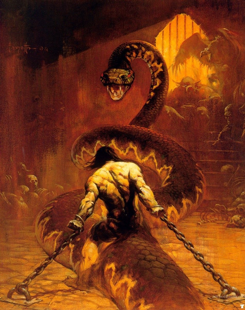 Frank Frazetta's Visual Art Frank Frazetta, Chained, used for the cover of Conan the Usurper by Robert E. Howard & L. Sprague de Camp.
