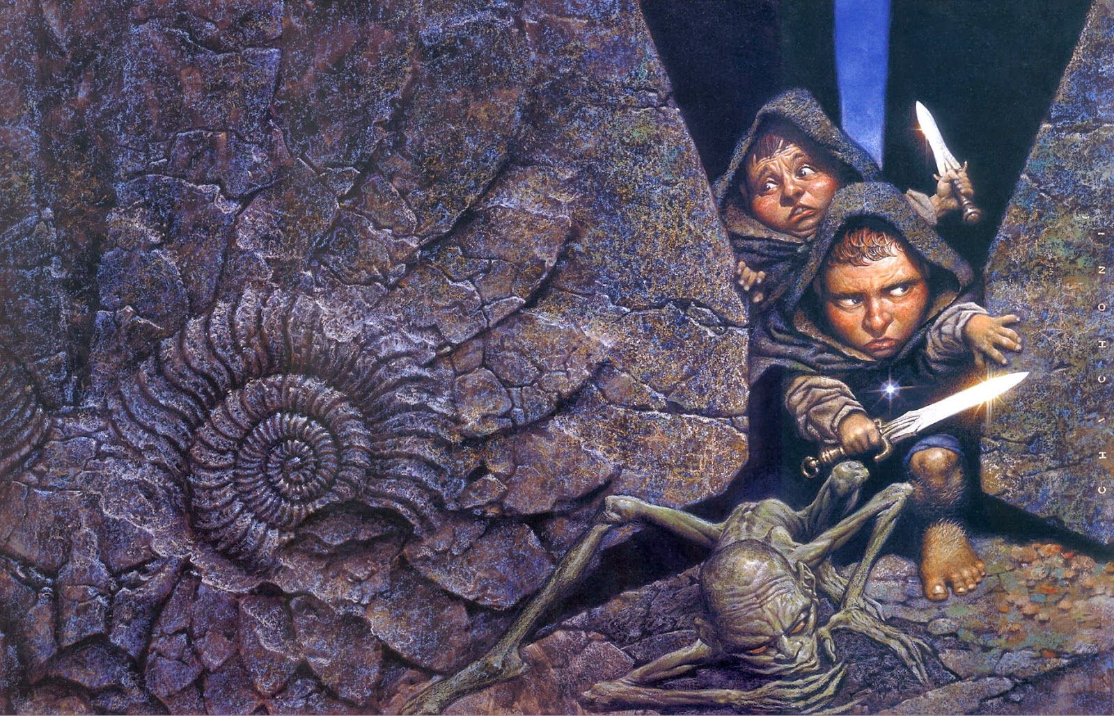 Oscar Chichoni's Visual Art Oscar Chichoni, Lord of the Rings: Gollum and the Hobbits... and an ammonite fossil.