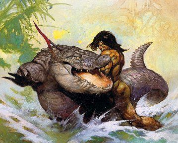 Frank Frazetta's Visual Art Frank Frazetta, The Land of Terror (cropped)by ERB, 1973.