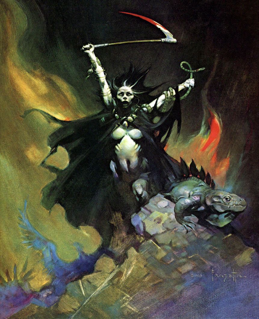 Frank Frazetta's Visual Art Frank Frazetta, Woman with a Scythe, used for the cover of Vampirella #11.