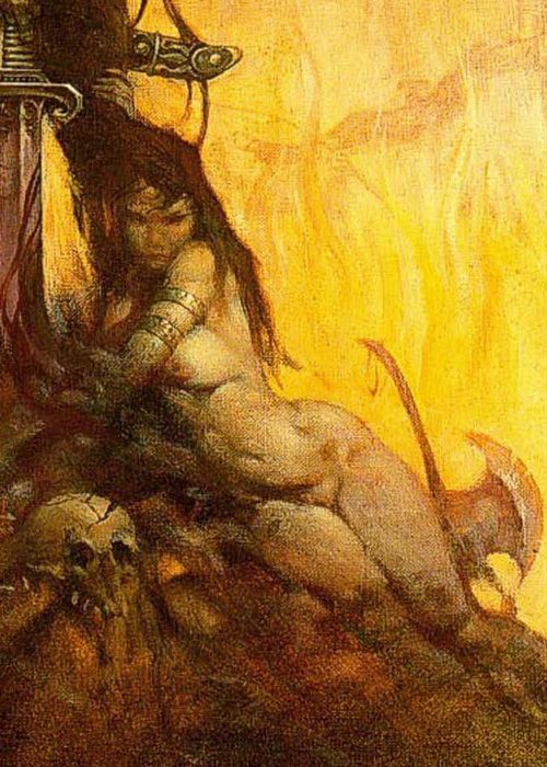 Frank Frazetta's Visual Art Frazetta, Woman and Axe, detail of the cover for Conan the Adventurer.