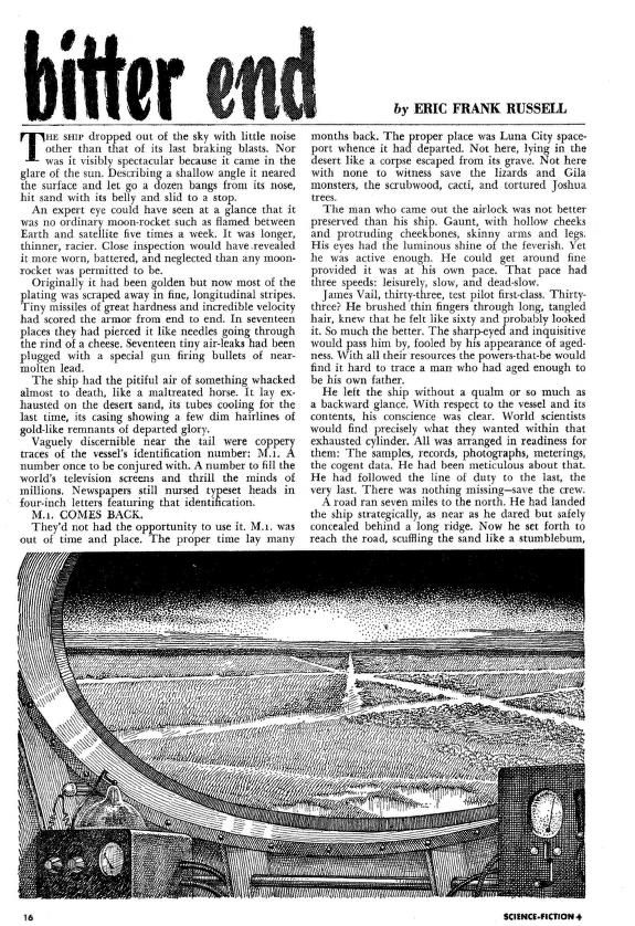 Lawrence Sterne Stevens's Illustration And Book Covers Art LSS, Bitter End by Eric Frank Russell, Science-Fiction Plus 53-12, p.16.