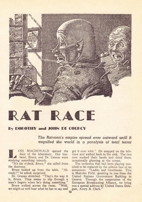 Lawrence Sterne Stevens's Illustration Art LSS? Rat Race by Dorothy and John de Courcy, Startling Stories 48-09, p.73.