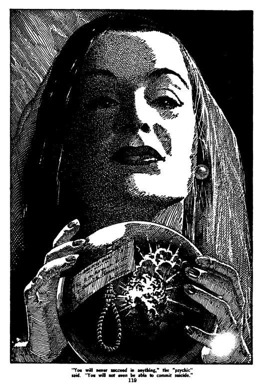 Lawrence Sterne Stevens's Illustration And Book Covers Art Lawrence Sterne Stevens, That Low by Theodore Sturgeon, FFM 48-10, p.119.